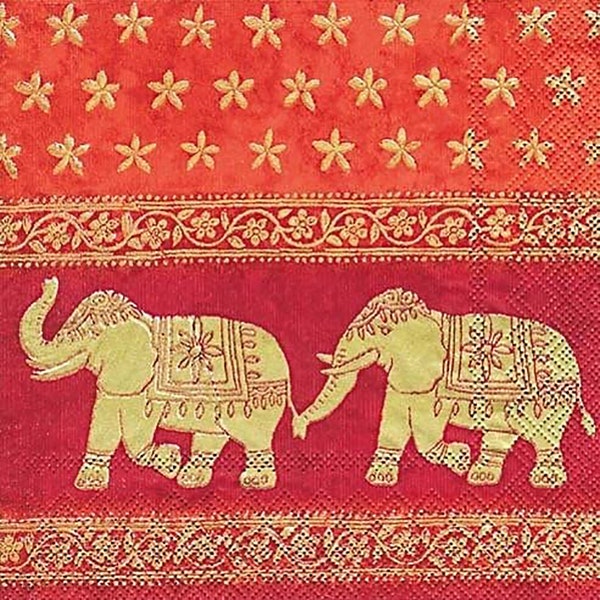 Marani Red Gold Elephants IHR Paper Table Napkins 33 cm square 3 ply lunch napkins