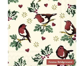 Emma Bridgewater Little Robin Cream Christmas Cocktail IHR Paper Table Napkins 25 cm or 10 inches square 3 ply