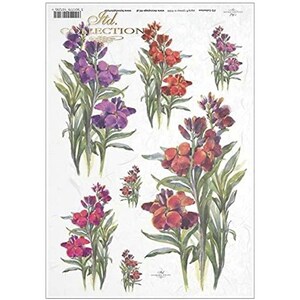 Paarse, robijnrode en rode bosjes bloemen ITD A4 rijstpapier Moerbeipapier voor decoupage 210 x 297 mm Gratis post in VK
