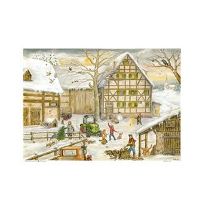 Sneeuwtractor Richard Sellmer Verlag Traditionele Duitse adventskalenderkaart 105 x 155 mm met Env en 24 kleine deurtjes om te openen