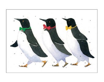 Three Penguin Caltime Advent Calendar 245 x 350mm Glitter varnished Caltime with 24 doors to open on the countdown to Christmas