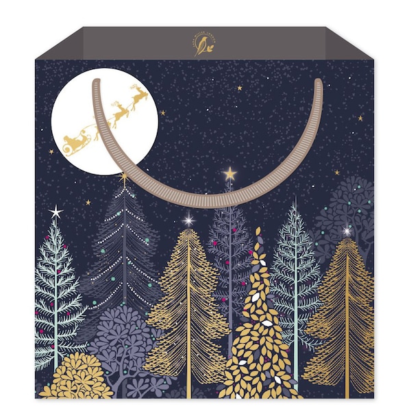 Sara Miller Winter Forest Santa Christmas Medium Paper Gift Bag 220 x 220 x 80mm with handles and gift tag