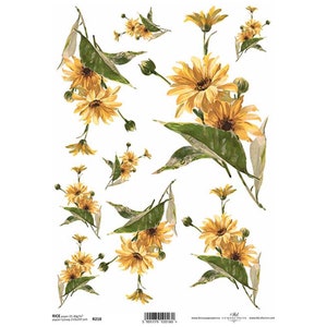 Gele Bloemen Bloemen Rijstpapier ITD A4 Rijstpapier Mulberry Papier voor Decoupage 210 x 297 mm Gratis Post in UK