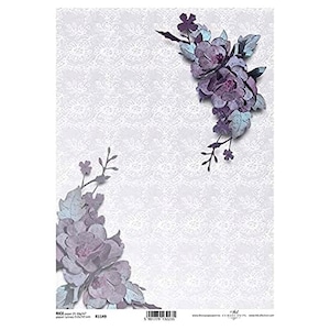 Paarse Bloemen met Kant Achtergrond Rijstpapier ITD A4 Rijstpapier Mulberry Papier voor Decoupage 210 x 297 mm Gratis Post in UK