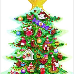 3 D Christmas Tree Robins 3 D Advent Calendar 315mm x 410mm x 315mm Caltime with 24 doors to open on the countdown to Christmas