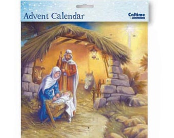 Calendario dell'Avvento religioso Around the Manger 23 x 33 cm Caltime con 24 sportelli da aprire nel conto alla rovescia fino al Natale