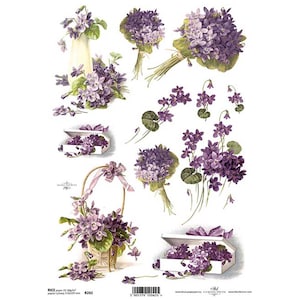 Mauve Floral Purple Flowers Rijstpapier ITD A4 Rijstpapier Mulberry Papier voor Decoupage 210 x 297 mm Gratis post in VK