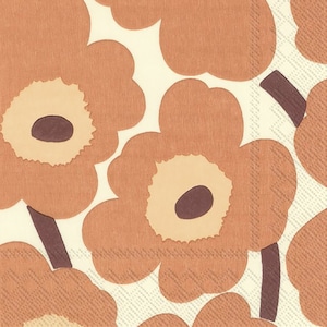 Marimekko Unikko Cream Terracotta Flower Cocktail IHR Paper Table Napkins 25 cm or 10 inches square 3 ply