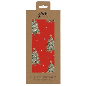 Golden Abete Rosso Alberi Natale Glick Carta da regalo velina 4 fogli 50 x 75 cm piegati in una confezione