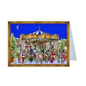 Victoriaanse carrousel Richard Sellmer Verlag Traditionele Duitse adventskalenderkaart 105 x 155 mm met Env en 24 kleine deurtjes om te openen