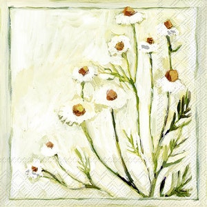 Tovaglioli da tavola in carta IHR Camomille Daisy White, quadrati da 33 cm, a 3 veli