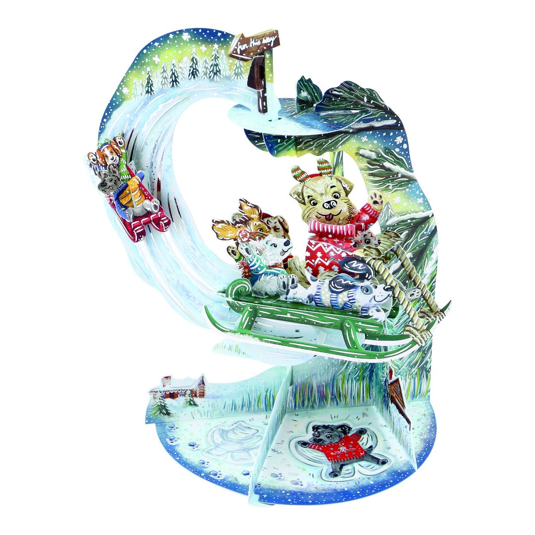 Santoro 3D-Pop-Up-Weihnachtskarte „Weihnachtsmannschlitten“ – Bewegliche Teile, Flach Verschickbar, Inkl. Umschlag