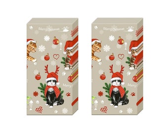 Cats Celebration Christmas Novelty Tissues 2 packs of 10 IHR Tissues 4 ply 20 cm square