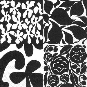 Marimekko RUUDUT Black Floral Paper Table Napkins 33 cm square 3 ply lunch napkins