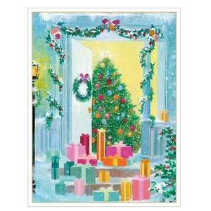 Open deur met cadeaus Caspari kerstkaarten 118 mm x 153 mm 5 stuks in een verpakking met enveloppen