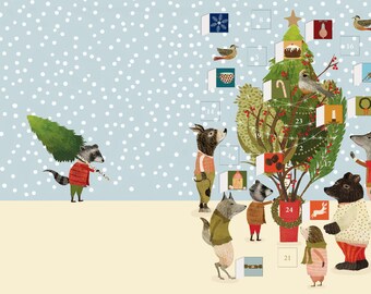 Christmas Procession Animals Advent Calendar Card with envelope 170 x 120mm Roger la Borde 24 little doors to open