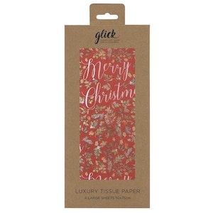 MERRY CHRISTMAS FOLIAGE Red  Glick 4 sheets tissue wrapping paper 50 x 75 cm