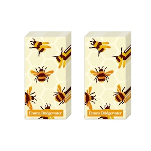 May include: Two tissue boxes with a cream background featuring a honeycomb pattern and illustrations of bees in shades of yellow and brown. The text "Emma Bridgewater" is printed on the bottom of each box.