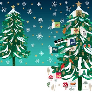 Kerst Conifer Wildlife Tree Adventskalenderkaart met envelop 170 x 120 mm Roger la Borde 24 kleine deurtjes om te openen