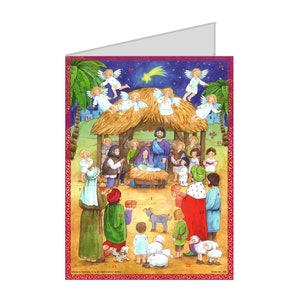 Geboorte Richard Sellmer Verlag Traditionele Duitse adventskalenderkaart 105 x 155 mm met Env en 24 kleine deurtjes om te openen