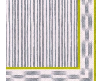 Serwetki koktajlowe Caspari z papieru w paski w kolorze boho, szare, 25 cm lub 10 cali kwadratowych, 20 sztuk, 3-warstwowe