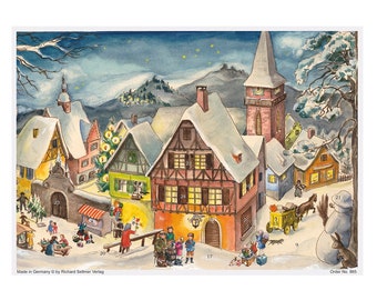 Snowscene Village Richard Sellmer 297 x 210 (A4) Glitter & Translucent Windows Traditional German Advent Calendar