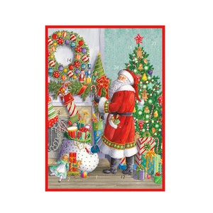 Kerstman op de Mantel Caspari Adventskalenderkaart met 24 kleine deurtjes om te openen 18 x 13 cm met envelop