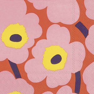Tovaglioli da tavola di carta Marimekko UNIKKO fiori rosa arancio tovaglioli quadrati a 3 veli da 33 cm