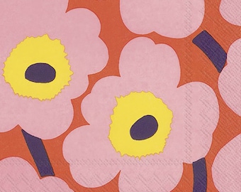Marimekko UNIKKO Rose Orange Flowers Paper Table Napkins 33 cm square 3 ply lunch napkins