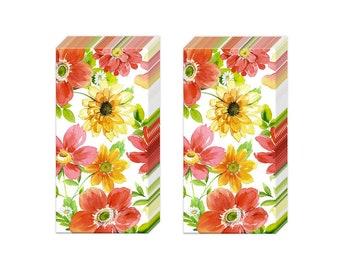 Josephine Orange Yellow Floral Tissues 2 packs of 10 IHR Tissues 4 ply 20 cm square