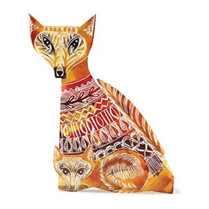 Fox Judy Lumley Carte de vœux 3D avec enveloppe de Lino Cut Artwork