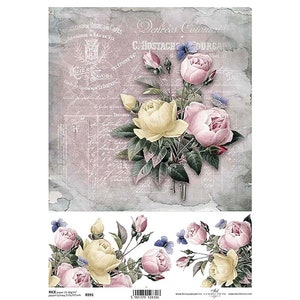 Pink Roses Rice Paper ITD A4 Rice Paper Mulberry Paper for Decoupage 210 x 297 mm Free Post in UK
