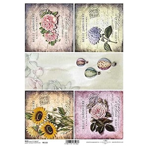 Verschillende bloemen met heteluchtballonnen Rijstpapier ITD A4 Rijstpapier Moerbeipapier voor decoupage 210 x 297 mm Gratis post in VK