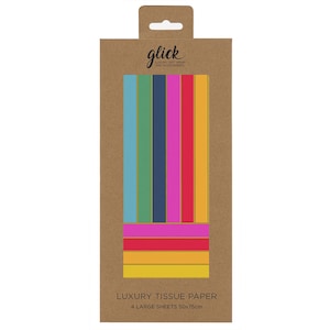 Carta da regalo velina Glick, con strisce luminose, 4 fogli 50 x 75 cm piegati in un unico pacchetto
