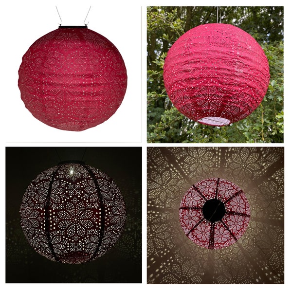 Solar Lantern with rechargeable battery - 1 x Round 30 cm Deep Pink Flower Dots