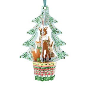 Arbre animaux des bois 11 x 15 x 4 cm - Boules de Noël 3D Pop Up Décoration de Noël Santoro