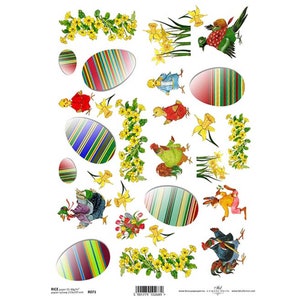 Paaseieren Strepen Lentebloemen ITD A4 Rijstpapier Moerbeipapier voor decoupage 210 x 297 mm Gratis post in VK