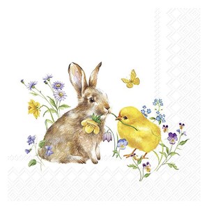 Tovaglioli di carta da tavola pasquali IHR Bunny and Chick, quadrati da 33 cm, 3 veli