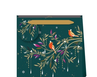 Sara Miller Robins Green Christmas  Small Bag - Size: 130 x 130 x 70mm ribbon