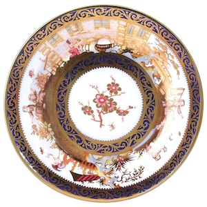 Chinese Tin Museum Plate Painted Tin Enamel Plate Picnic, Camping, Glamping, BBQ, Wedding 26 cm