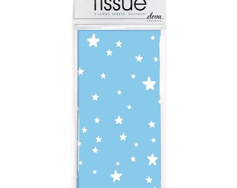 Papel de seda azul Baby Stars 4 hojas de papel de regalo de seda Deva 70 x 50 cm suavemente dobladas