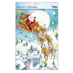 Calendrier de l&#39;Avent Père Noël en Traîneau 24 x 35 cm Caltime avec 24 portes à ouvrir pendant le compte à rebours jusqu&#39;à Noël