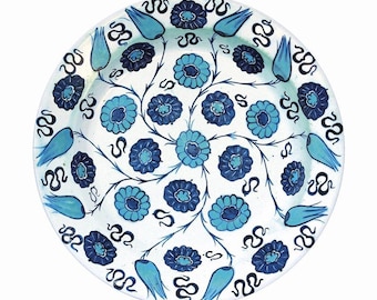 Ashomlean Tulips & Chrysanthemums Tin Museum Plate Painted Tin Enamel Plate Picnic, Camping, Glamping, BBQ, Wedding 26 cm