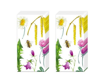 Bee Grateful Floral Pocket Novelty Tissues 2 packs of 10 IHR Tissues 4 ply 20 cm square