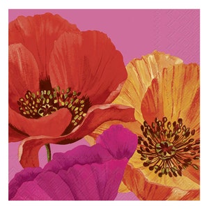 Tovaglioli da tavola di carta Joyful Poppy Pink IHR Tovaglioli da pranzo quadrati a 3 veli da 33 cm