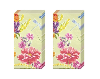 Bella Green Floral Pocket Novelty Tissues 2 packs of 10 IHR Tissues 4 ply 20 cm square