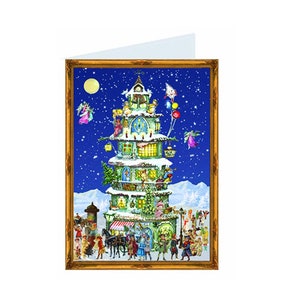 Kersttoren Richard Sellmer Verlag Traditionele Duitse adventskalenderkaart 105 x 155 mm met envelop en 24 kleine deurtjes om te openen