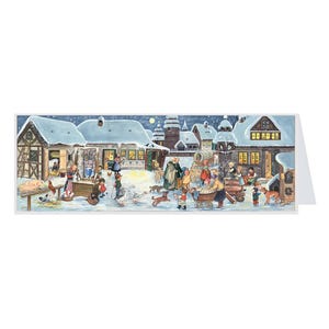 Snowscene Market Richard Sellmer panoramische midi-adventkaart 305 x 100 mm met 24 kleine deurtjes om te openen