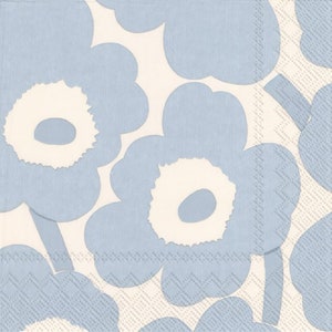 Marimekko UNIKKO Cream Light Blue Flowers Paper Table Napkins 33 cm square 3 ply lunch napkins