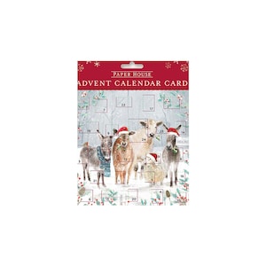Karta adwentowa Farmyard Christmas Medici 160 x 160 mm z kopertą z kopertą z kopertą i 24 małymi drzwiczkami do otwierania